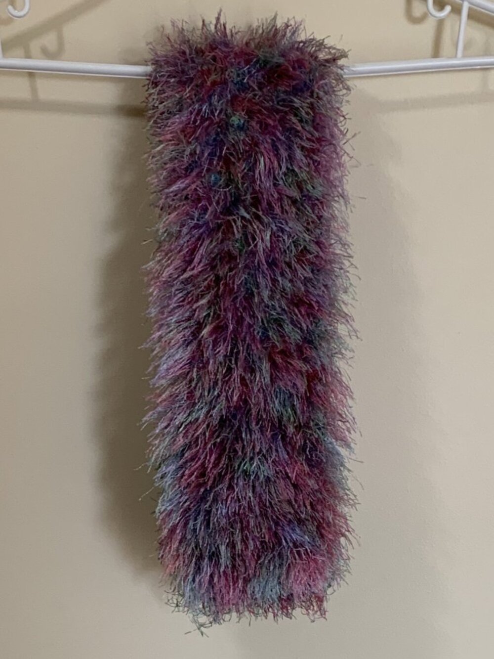 Vintage Multicolored Fuzzy Scarf - Pink/Green - ~57 Inches Length